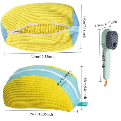 1/2/4PCS Shoe Washing Machine Bag with Liquid Shoe Brush Set Durable Laundry Shoe Bag and Soft Bristle Clean Brush for All Shoes