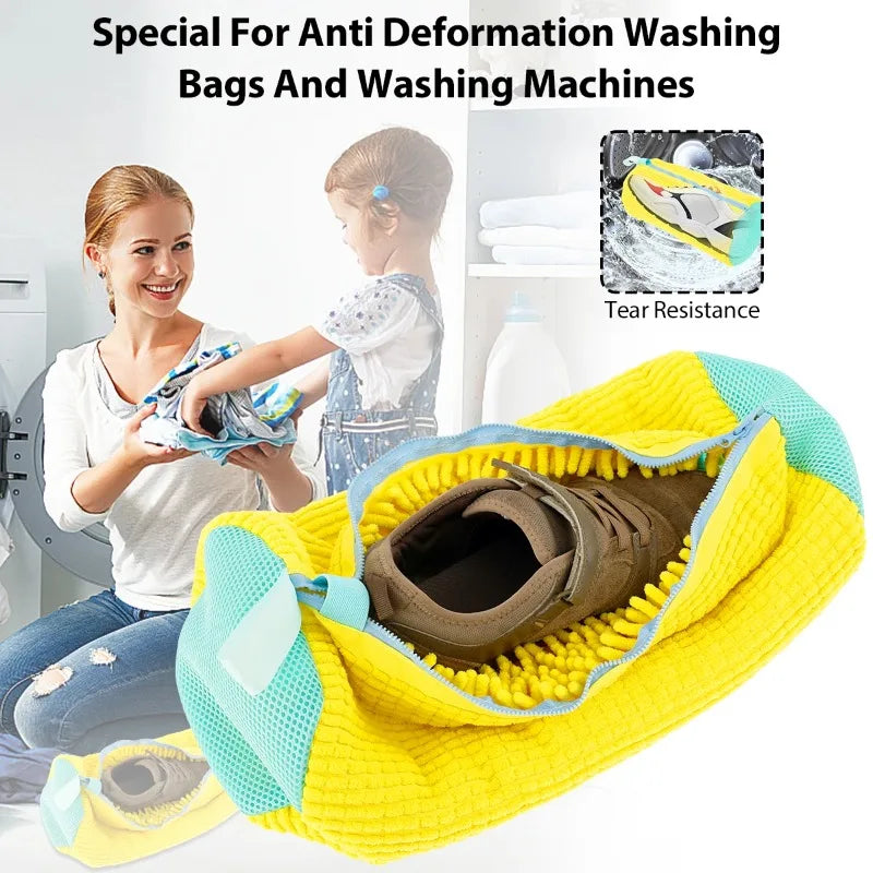 1/2/4PCS Shoe Washing Machine Bag with Liquid Shoe Brush Set Durable Laundry Shoe Bag and Soft Bristle Clean Brush for All Shoes